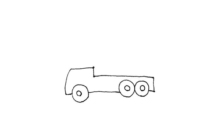 步骤2：然后再画上两条横线，上短下长，并在前方画上一个方形。