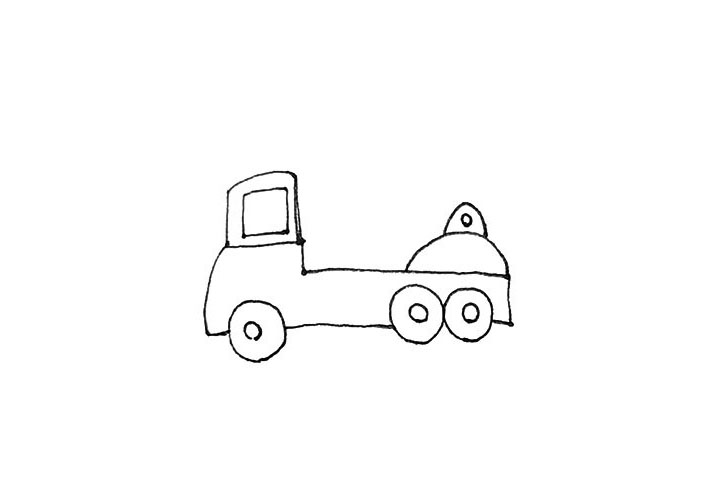 步骤4：后面再画上一个半圆，上面画上半个椭圆形并在里面画上小圆。