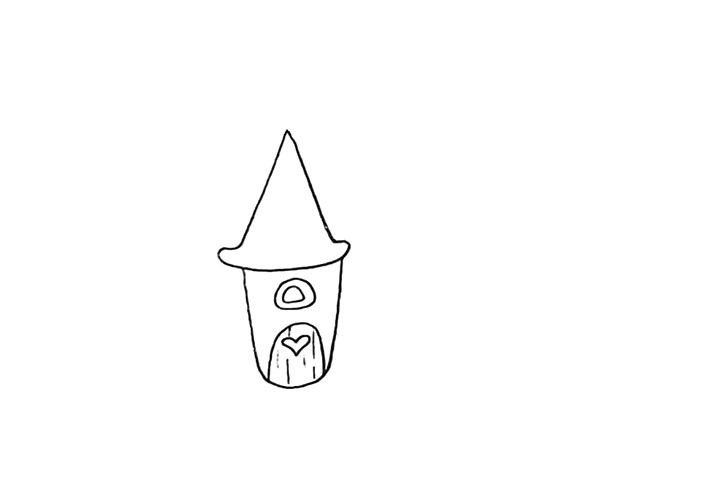 步骤3：以及勾勒出它的窗户和门.用爱心把门装饰一下。