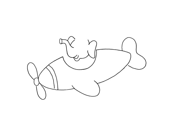 步骤7：开飞机的是一只小象我们把它勾勒出来。