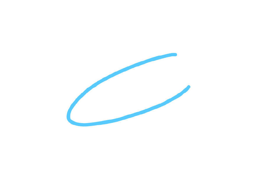 步骤1：画大半个长长的椭圆。