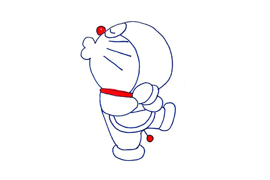 步骤8：鼻子围巾和尾巴涂上红色。