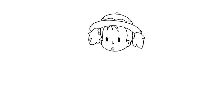 步骤5：向上画出她的帽子.注意帽子上的纹理部分。