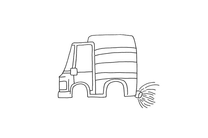 步骤6：接着把洒水车喷出的水花画出来。