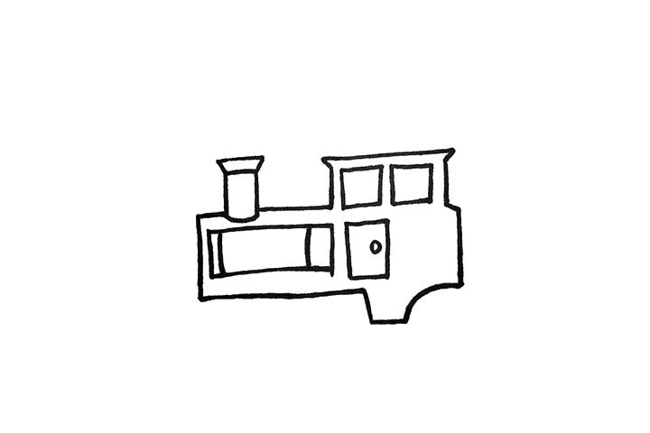 步骤4：以及发动机的护盖和车门也勾勒出来。