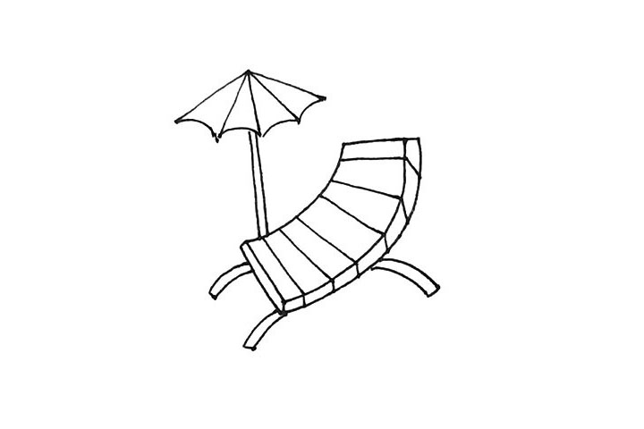 步骤6：放射线中间用弧线连接，下面再画上竖线作为伞柄。