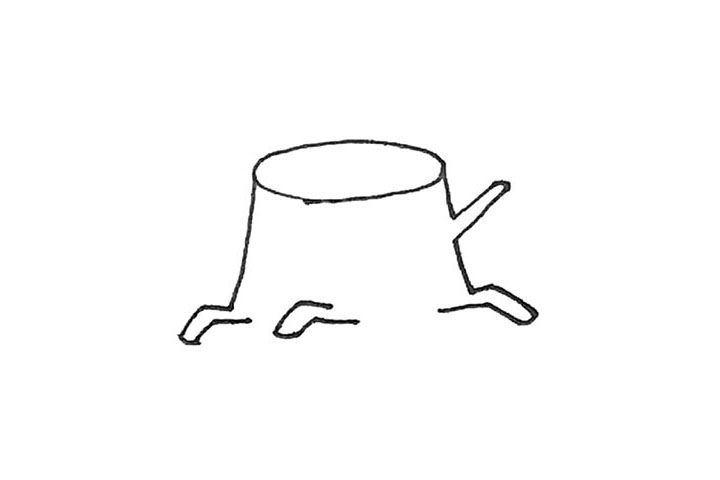步骤3：下面再用这样的弧线画出它的树根，注意中间不要连接起来。