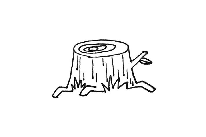 步骤6：树桩上，还要再画上竖线。作为他的纹理。