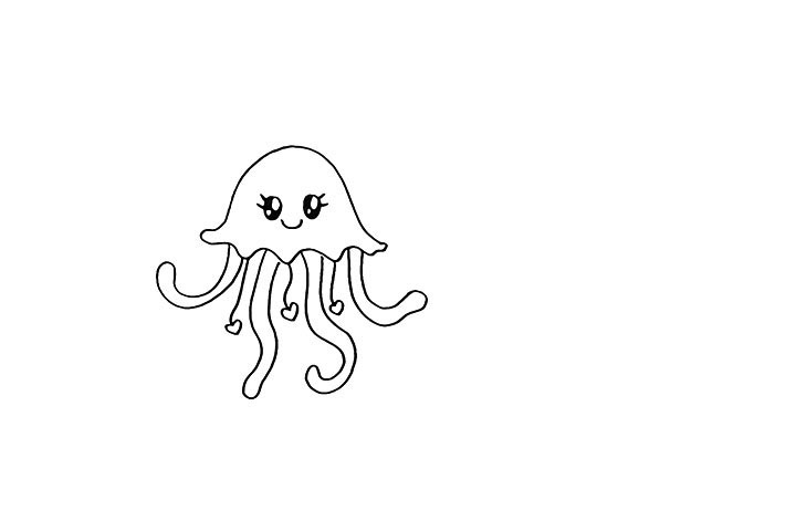 步骤4：然后画出水母可爱的表情。