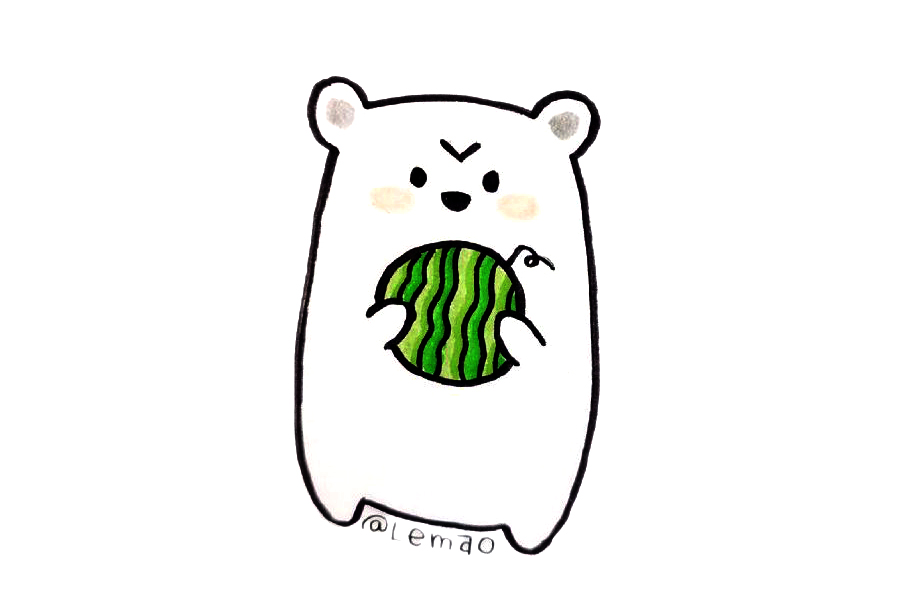 一组吃西瓜的小动物简笔画图片-图1