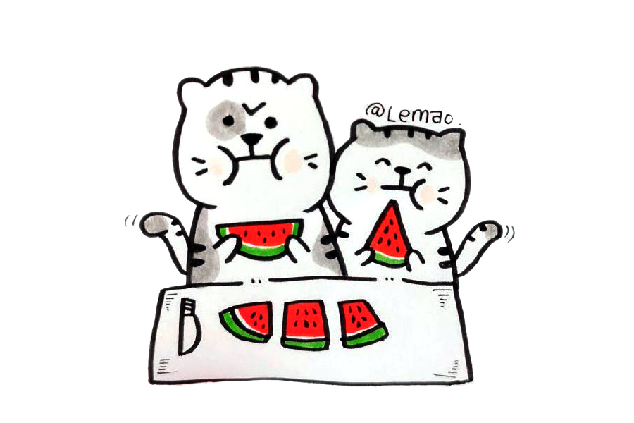 一组吃西瓜的小动物简笔画图片-图3