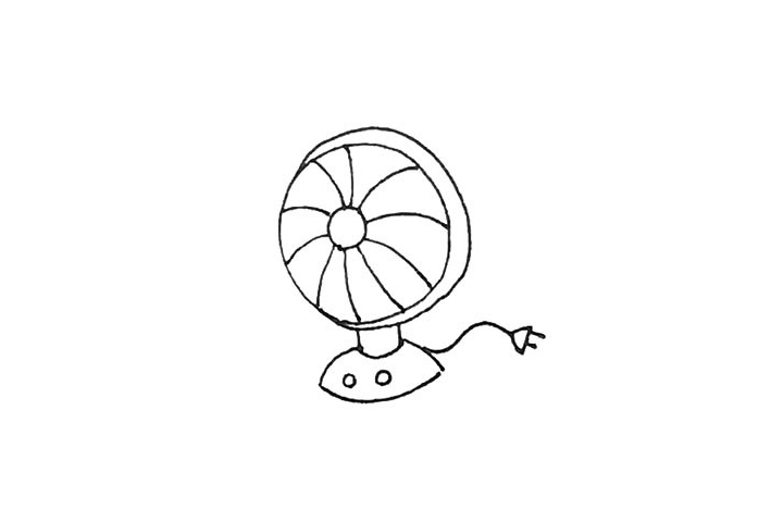 步骤6：后面，外面再画出一条线，用半个椭圆形和两条短线画出电线。