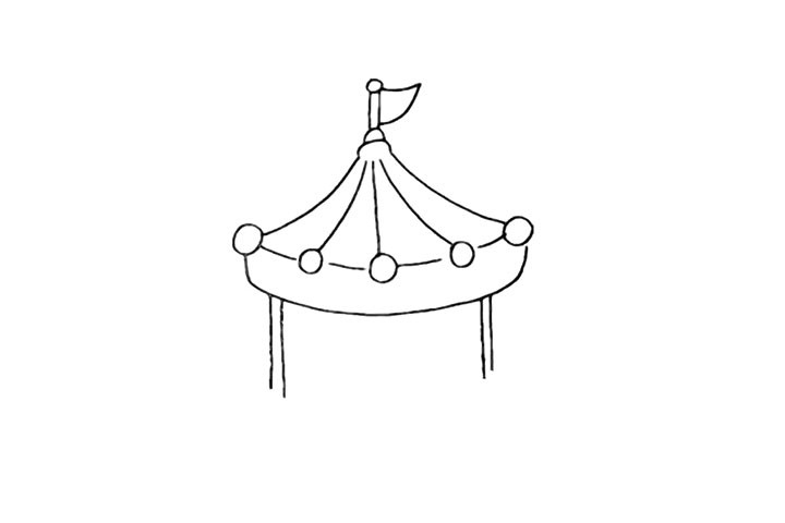 步骤3：再来画出顶棚的边檐以及两侧的柱子。