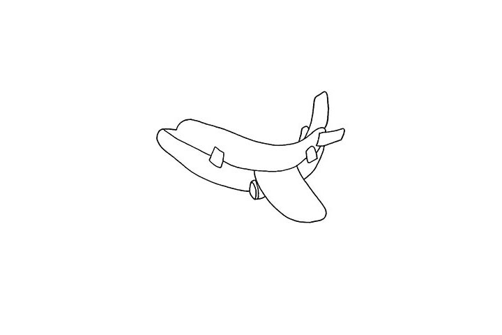 步骤4：再来画出它的翅膀以及翅膀下的发动机。