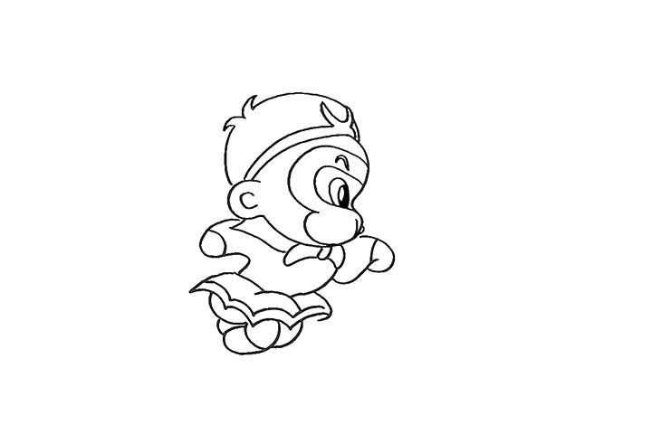 步骤10：仔细观察他的腿部是盘着的。