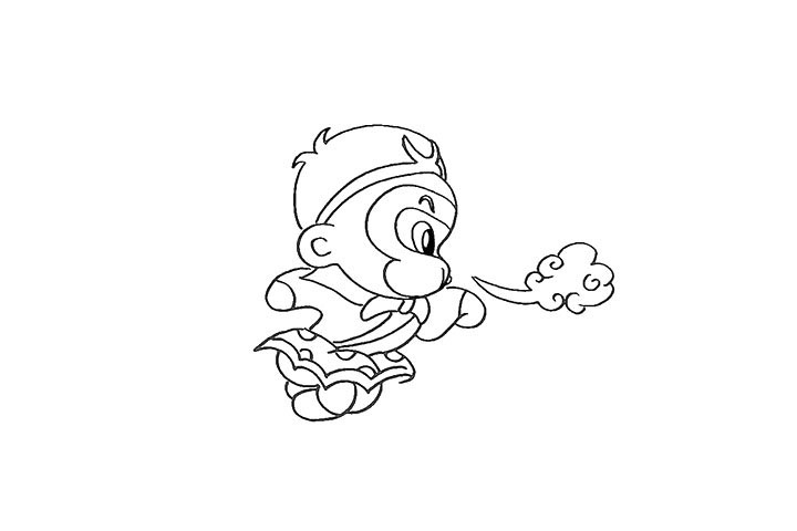 步骤12：然后在他的嘴边画出一朵筋斗云。