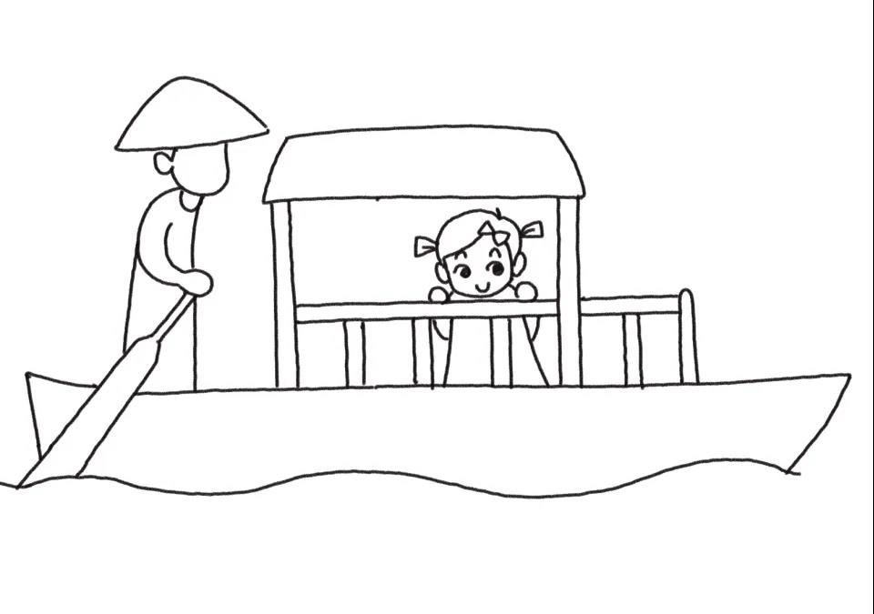 步骤4：船篷内画出一个小女孩。