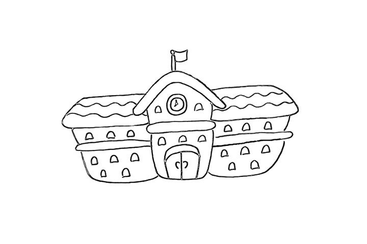 步骤9：然后画出教学楼的窗户。