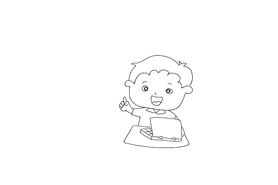 步骤1：首先画出一个在上网的小男孩。