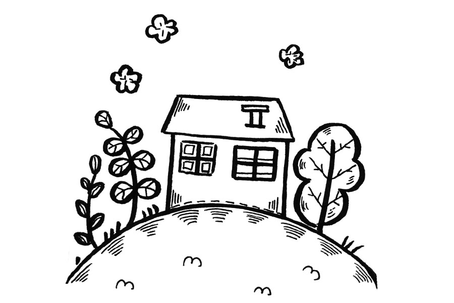 春暖花开小房子简笔画图片-图1