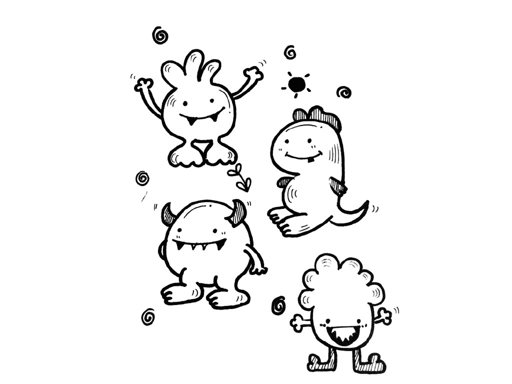 一组可爱小怪兽简笔画图片-图1