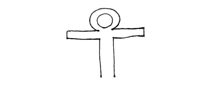 步骤2：然后下面画上类似一个“T”的形状，下面也不要封口。