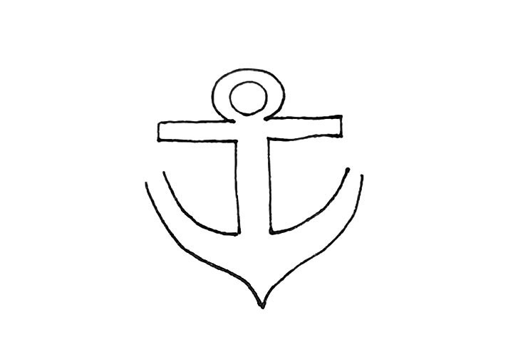 步骤3：然后再用弧线画出图中的形状，注意下面的弧线要变尖。