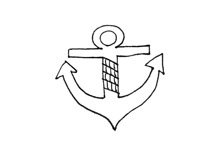 步骤5：船锚中间的部分再画上几条斜线和短线作为绳索。