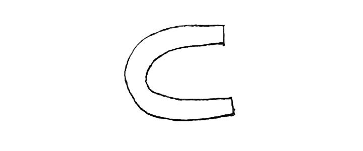 步骤2：里面画上一个稍小的半椭圆，连接起来。