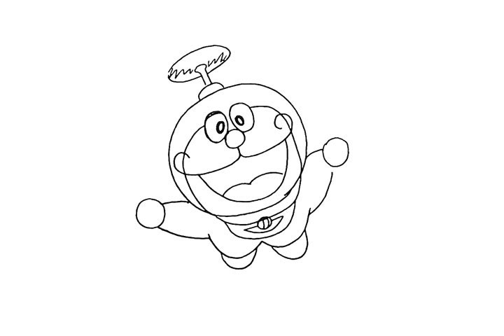 步骤9：再来画出哆啦A梦头顶的竹蜻蜓。