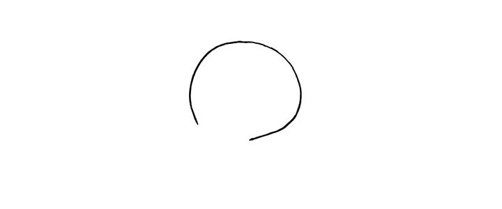 步骤1：首先画出小黄鸭的头部.下面留出一个缺口。