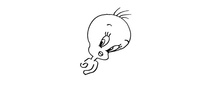 步骤5：向下画出它的身体.它的身体是小小的。