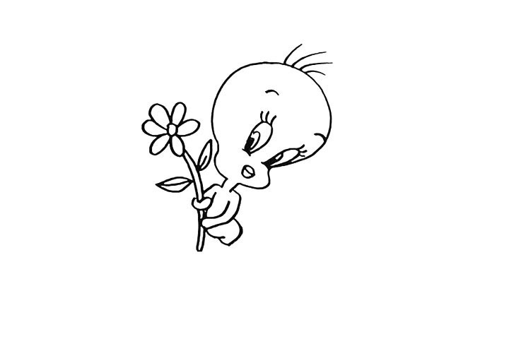 步骤7：小黄鸭的手中拿了一朵漂亮的花朵。