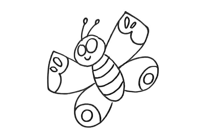 步骤6：画蝴蝶翅膀和身体上的花纹。