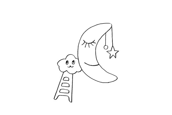 步骤8：接着在云朵的下方画出一个梯子。