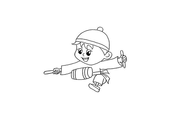 步骤9：他正在舞蹈着画出他抬起的腿部和脚。