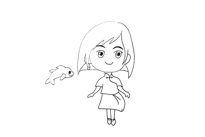 步骤11：接着在旁边画出一条可爱的小海豚。