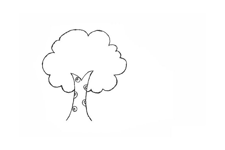 步骤3：用大小不同的圆圈.画出树皮的纹理。