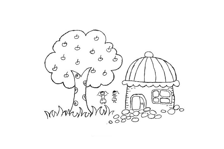 步骤13：在中间的位置画出两个正在玩耍的小朋友。