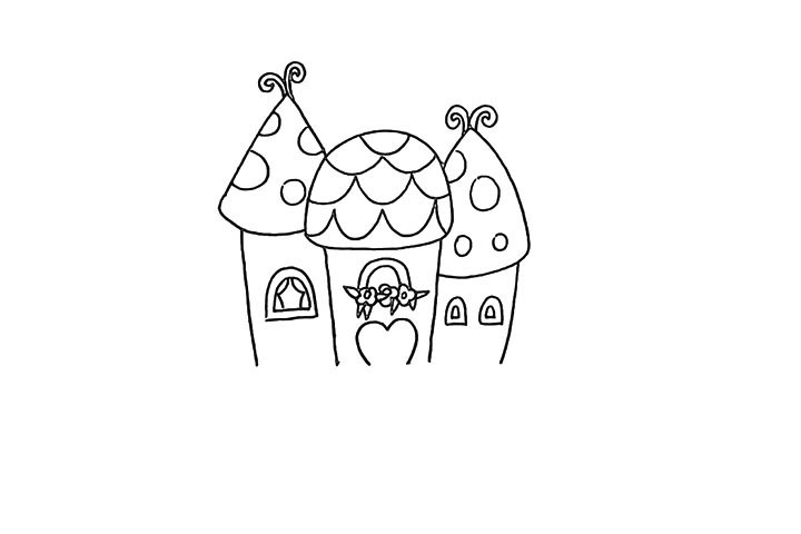 步骤11：接着用大小不一的圆圈装饰一下房顶。