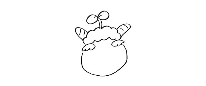 步骤5：接着勾勒出他的羊角.注意羊角的位置。