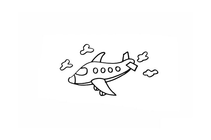 步骤8：我们在飞机的周围画上几片云朵。