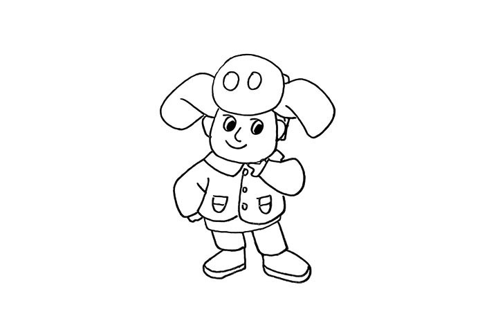 步骤10：然后画出他大大的棉鞋。