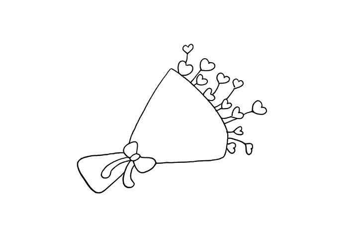 步骤4：然后用大小不一的爱心画出它的花朵。