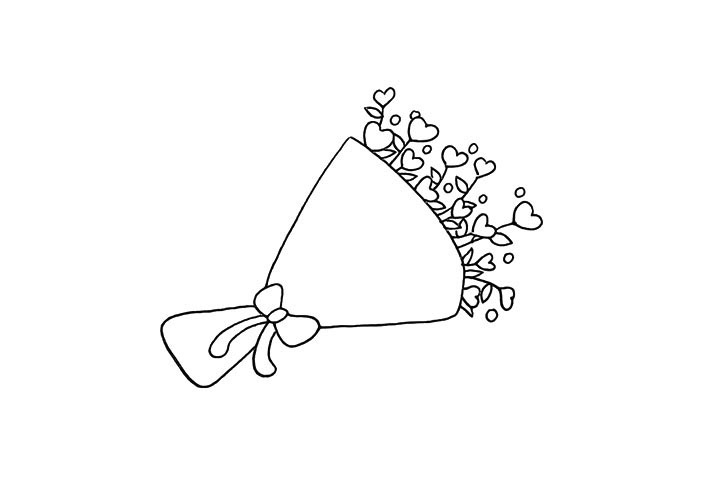 步骤5：在花朵的空隙处画出一些叶子装饰一下。