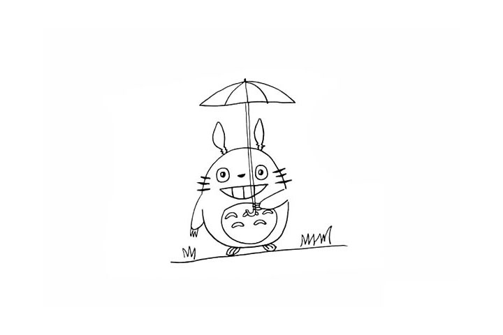 步骤9：在画一条地平线.上面画几颗小草.