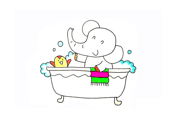 爱洗澡的小象简笔画教程