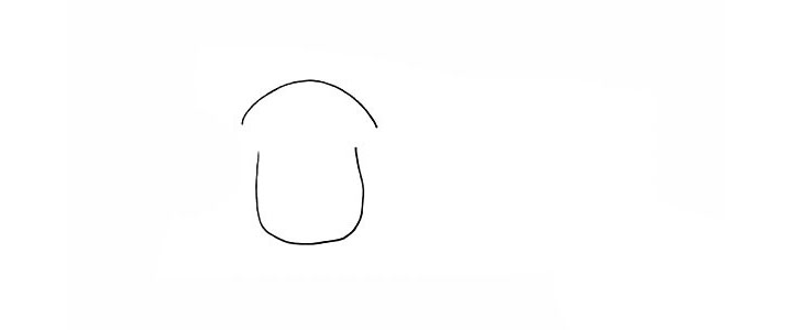 步骤2：再画一条向下的弧线代替小狗的头部。