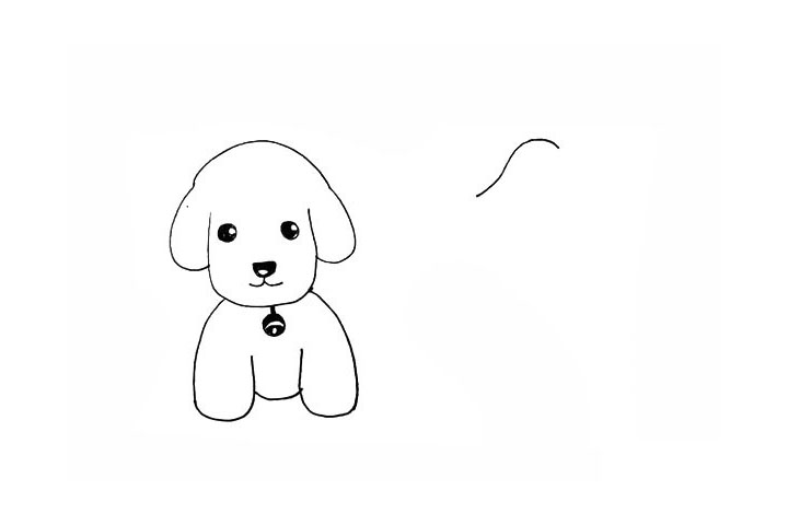 步骤11：接着用一条虚线画出另一只小狗的头部。