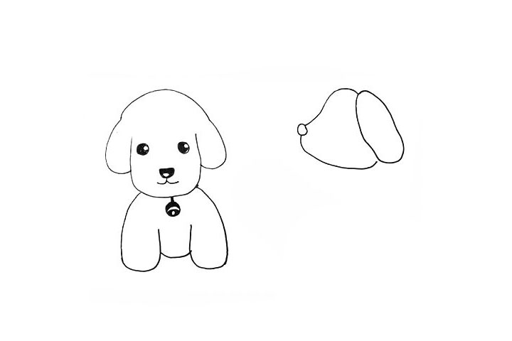 步骤14：接着画一个长长的椭圆代替小狗的耳朵。